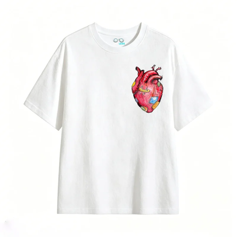 Remera Algodón Estampado Corazón Remendado Diseño Artístico