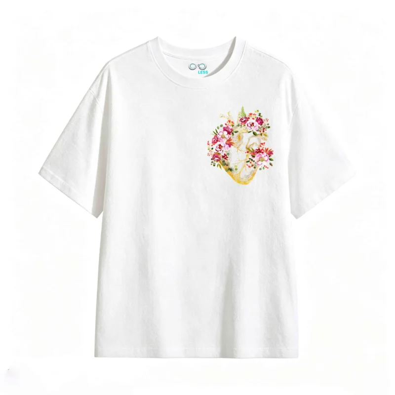 Remera Algodón Estampado Corazón Floral Arte Diseño Casual