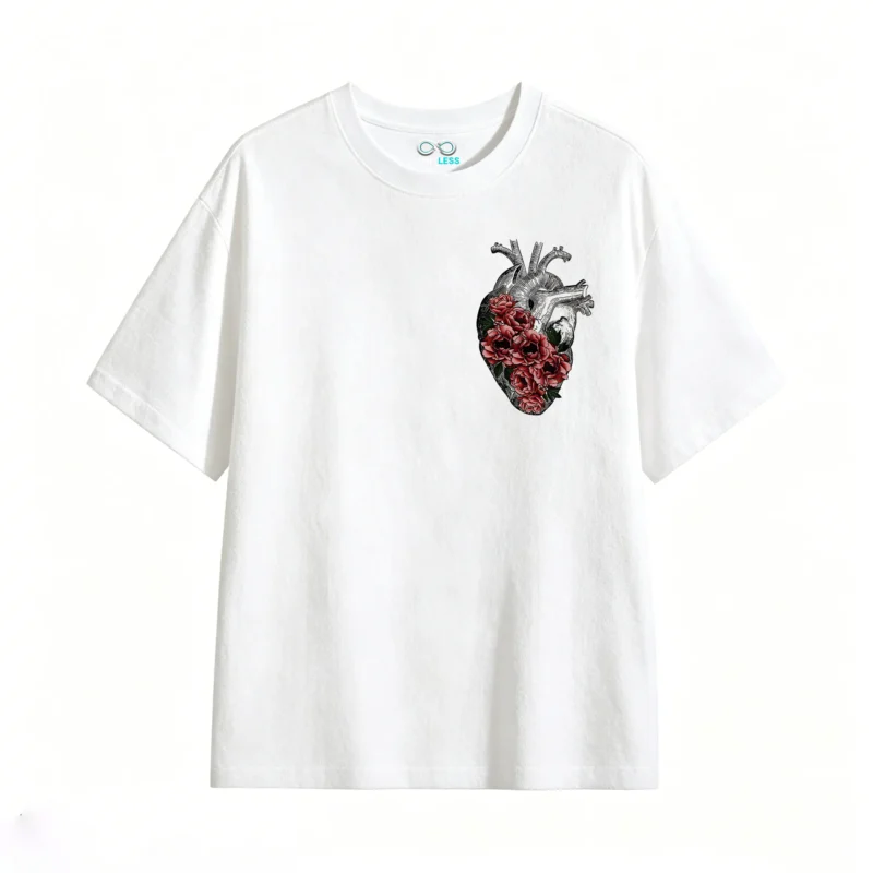 Remera Algodón Estampado Corazón Flores Tattoo Urbano Premium