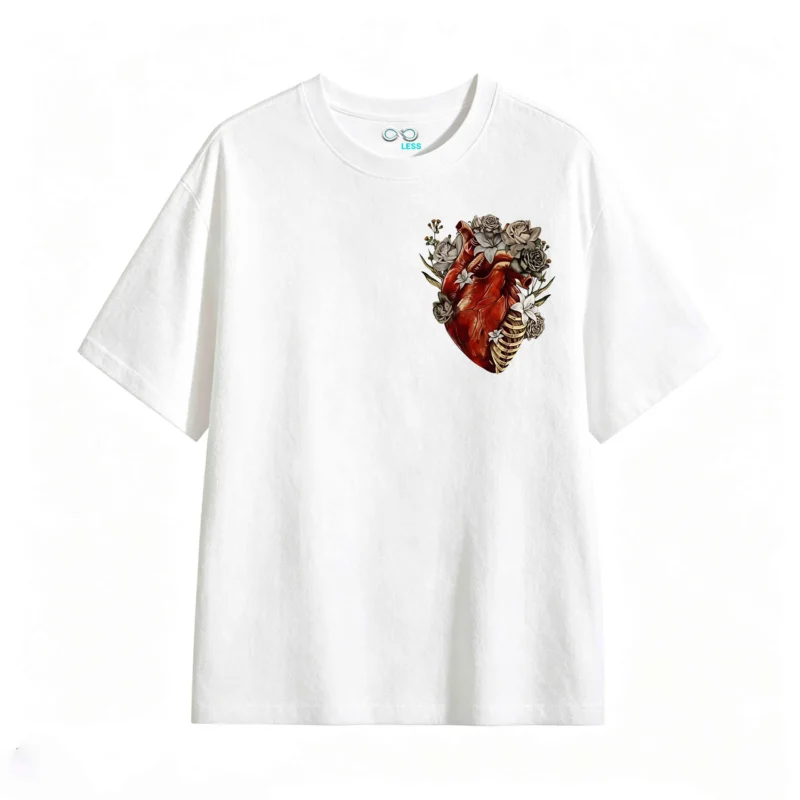 Remera Algodón Estampado Corazón Floral Arte Urbano Premium