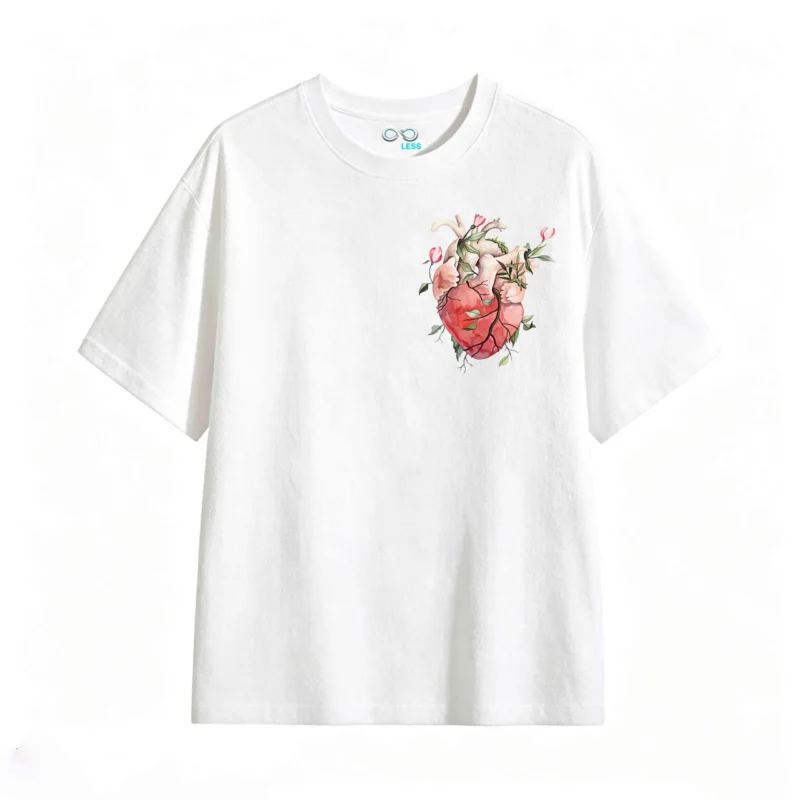 Remera Algodón Estampado Corazón Floral Arte Botánico Premium