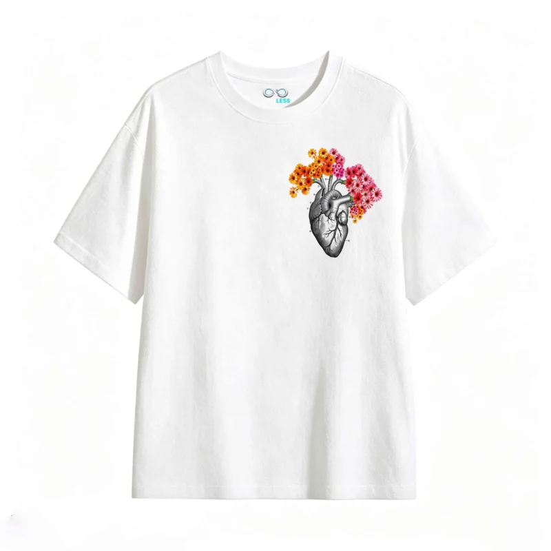 Remera Algodón Estampado Corazón Flores Diseño Artístico Top