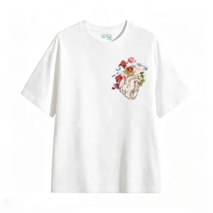 Remera Algodón Estampado Corazón Floral Diseño Artístico Premium