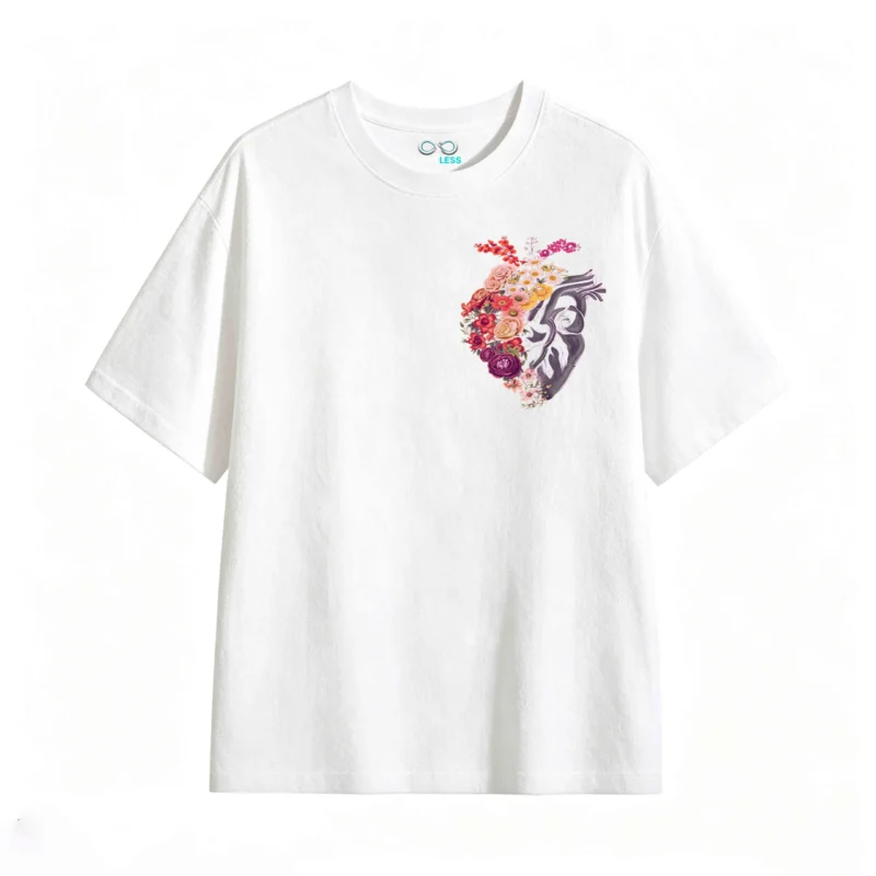 Remera Algodón Estampado Corazón Floral Diseño Artístico