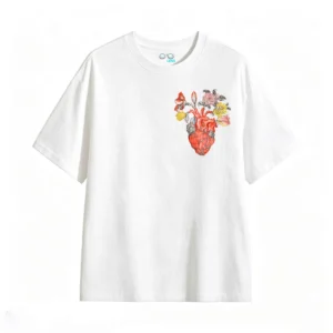 Remera Algodón Estampado Corazón Flores Arte Abstracto Premium