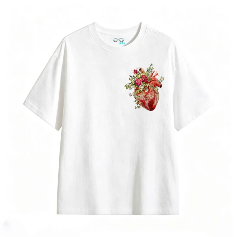 Remera Algodón Estampado Corazón Flores Vintage Trendy