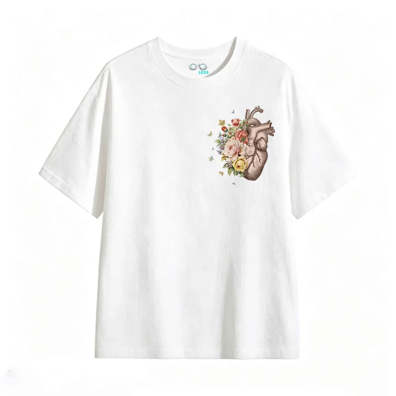 Remera Algodón Estampada Corazón Flores Vintage Calidad Premium