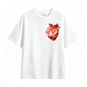 Remera Algodón Estampado Corazón Anatómico Flores Artístico