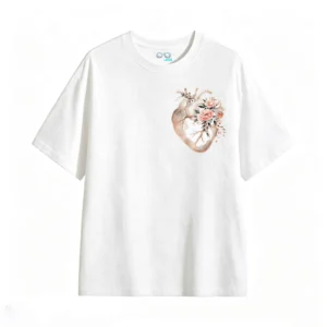 Remera Algodón Estampado Corazón Floral Arte Botánico Premium