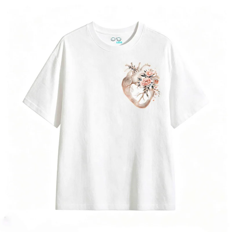 Remera Algodón Estampado Corazón Floral Arte Botánico Premium
