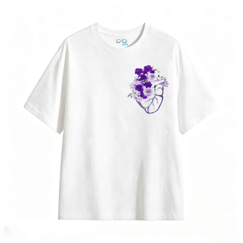 Remera Algodón Estampado Corazón Flores Violeta Premium
