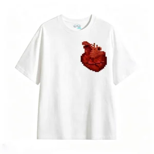 Remera Algodón Estampada Corazón Pixel Art Retro Premium