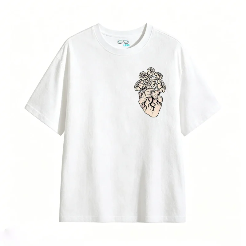Remera Algodón Estampado Corazón Flores Diseño Artístico