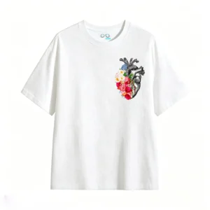 Remera Algodón Estampado Corazón Floral Arte Minimalista