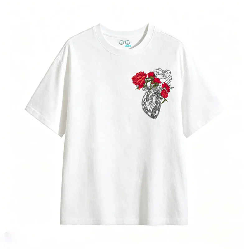 Remera Algodón Estampado Corazón Flores Diseño Artístico