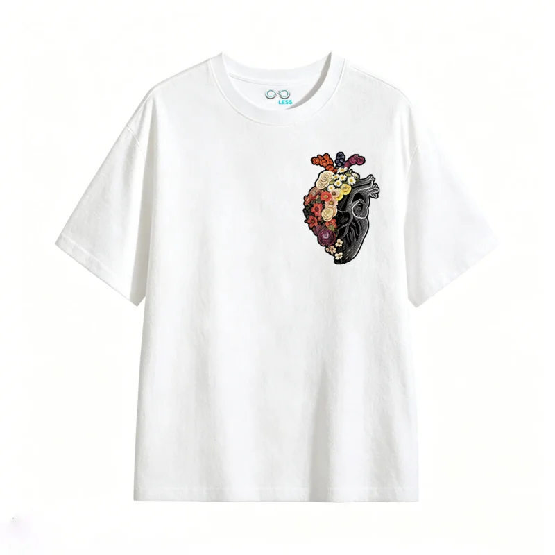Remera Algodón Estampado Corazón Floral Arte Botánico Full