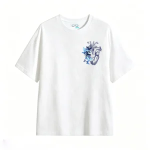 Remera Algodón Estampado Corazón Mariposas Azul Oversize