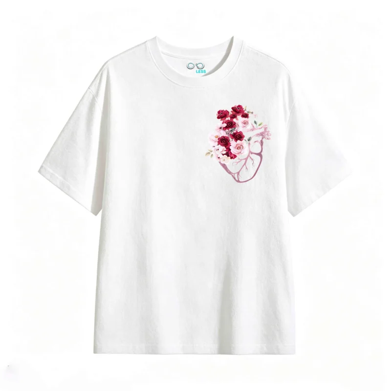 Remera Algodón Estampado Corazón Rosas Flores Diseño Arte