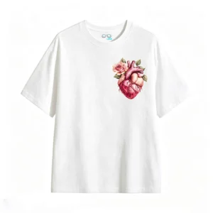 Remera Algodón Corazón Anatómico Flores Estampado Full Color
