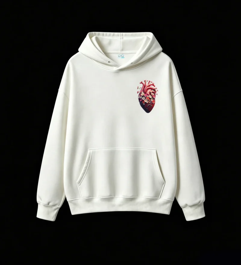 主图_2 Buzo con Capucha Algodón Estampado Corazón Floral Diseño Artístico Premium