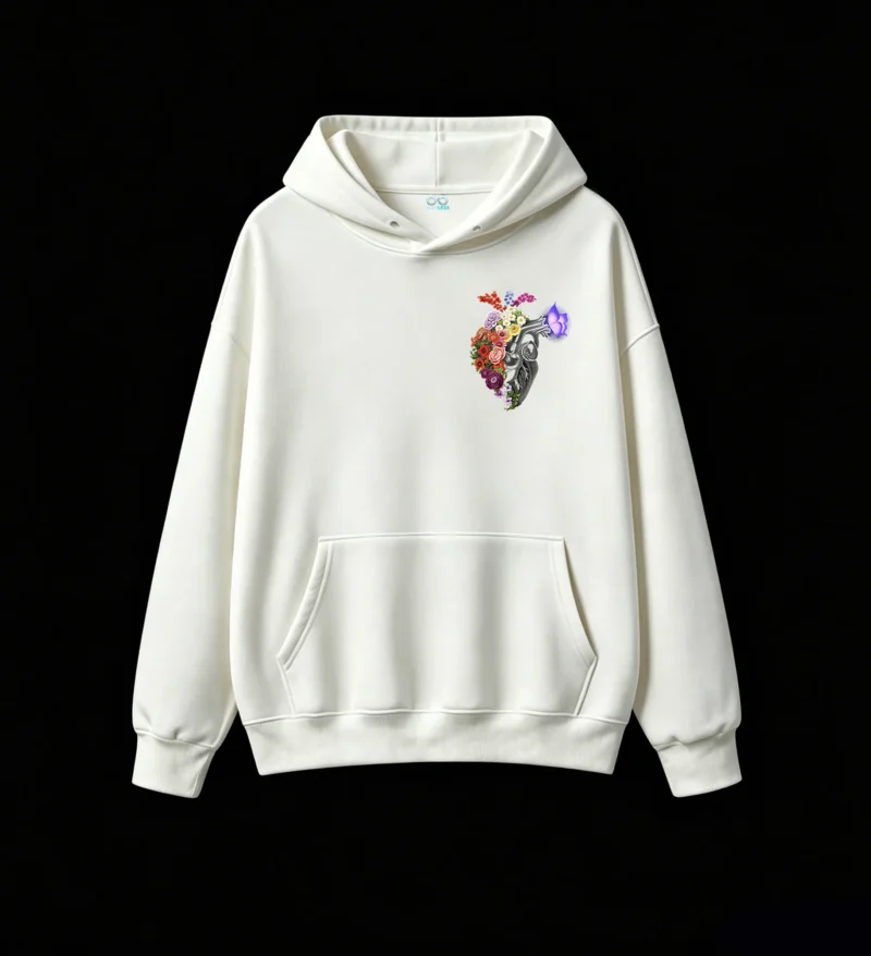 主图_2 Buzo con Capucha Algodón Estampado Corazón Floral Diseño Artístico