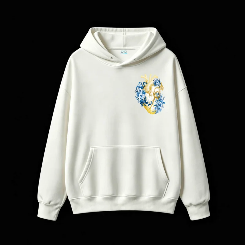 Buzo con Capucha Algodón Estampado Corazón Floral Diseño Artístico