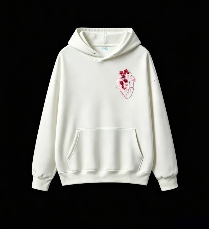 主图_2 Buzo con Capucha Algodón Estampado Corazón Floral Arte Minimalista