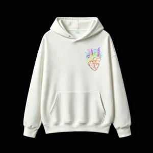 Buzo con Capucha Algodón Estampado Corazón Neón Flores Artístico Full