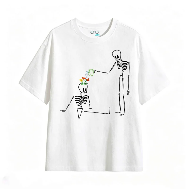 Remera Algodón Estampado Esqueleto Flores Diseño Urbano