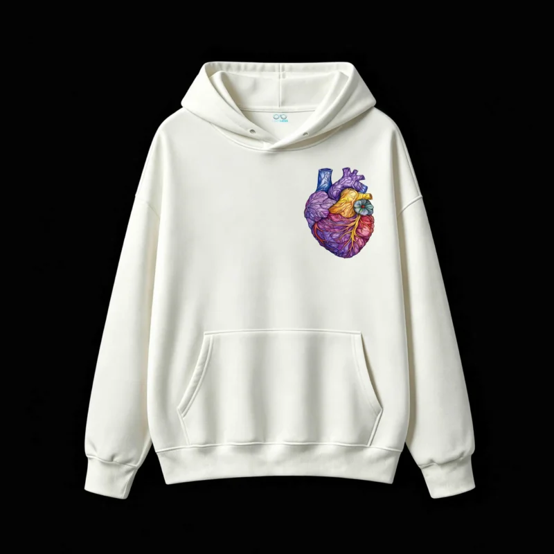 主图_2 Buzo con Capucha Algodón Estampado Corazón Anatómico Flores Premium