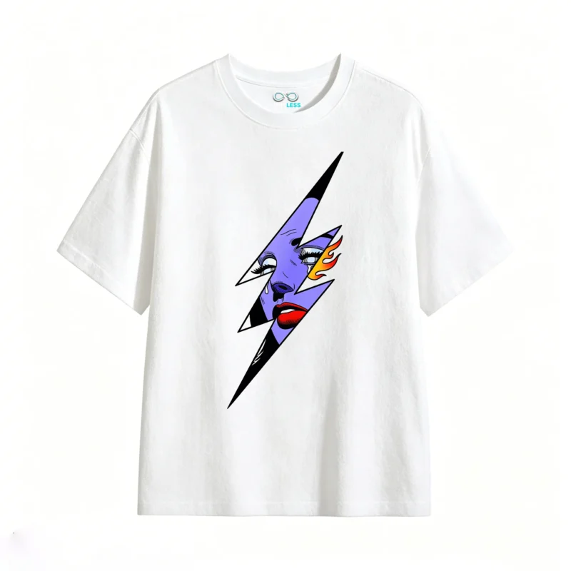 主图_2 Remera Algodón Estampado Rayo Fuego Estilo Urbano Premium