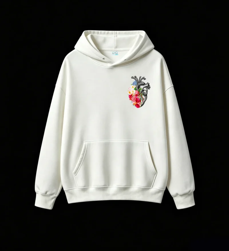主图_2 Buzo con Capucha Algodón Estampado Corazón Floral Arte Urbano Premium
