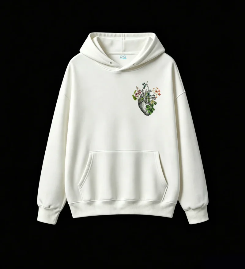 主图_2 Buzo con Capucha Algodón Estampado Corazón Floral Botánico Premium
