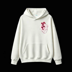 Buzo con Capucha Algodón Estampado Corazón Floral Arte Minimalista
