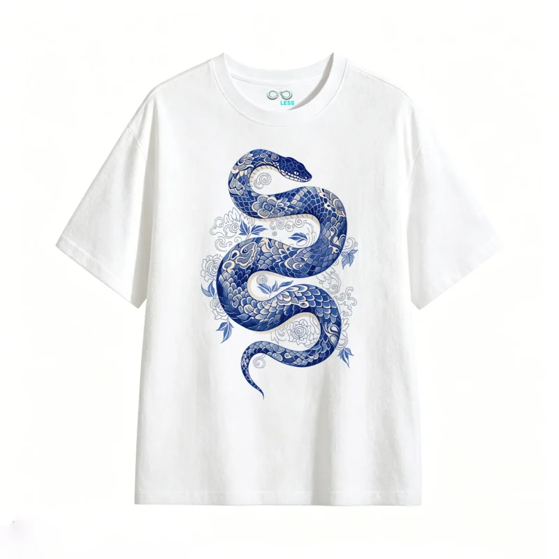 Remera Algodón Estampado Serpiente Porcelana Vintage Casual