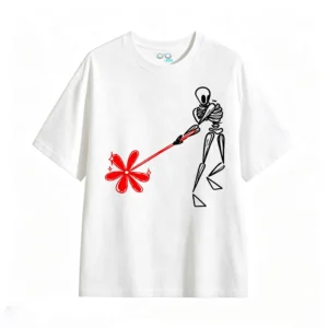 主图_2 Remera Algodón Estampa Flor Roja Diseño Minimalista Trendy