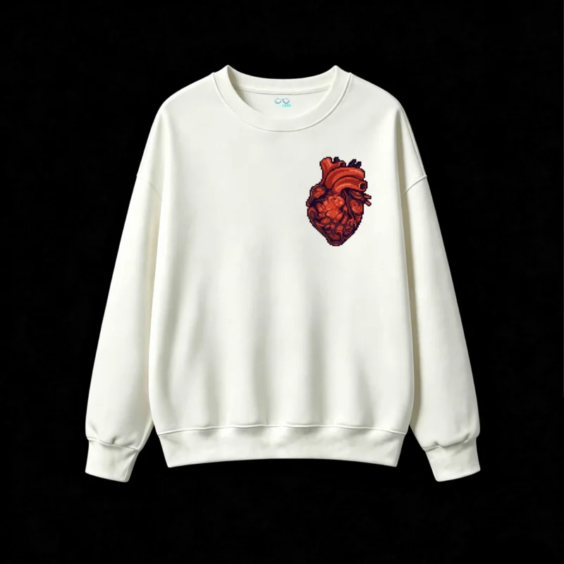 Buzo Cuello Redondo Algodón Estampado Corazón Pixel Art Diseño Original