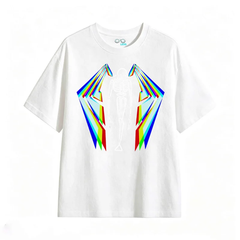 主图_2 Remera Algodón Estampado Esqueleto Alas Neon Oversize Moda