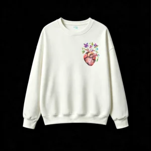 主图_2 Buzo Cuello Redondo Algodón Estampado Corazón Floral Diseño Artístico