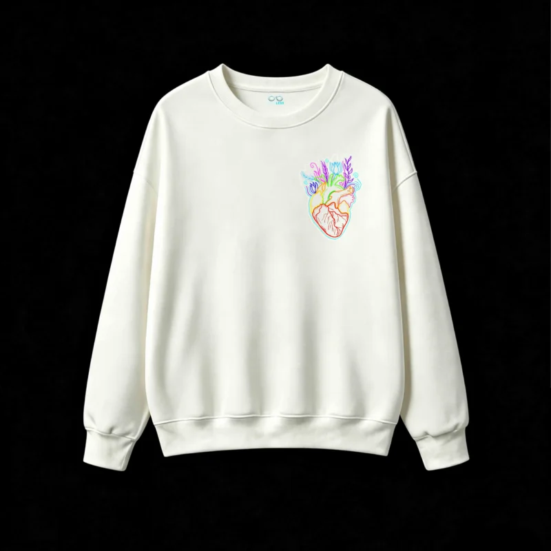 Buzo Cuello Redondo Algodón Estampado Corazón Neón Floral Arte Premium