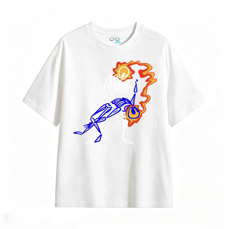 Remera Algodón Estampado Esqueleto Fuego Diseño Urbano Premium