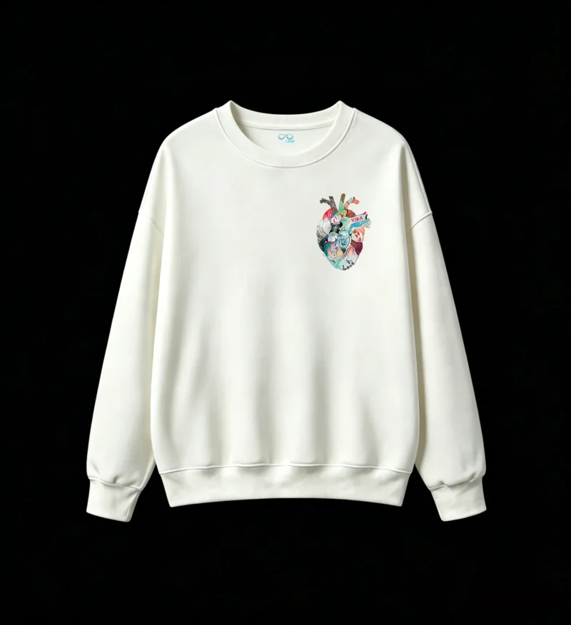 Buzo Cuello Redondo Algodón Estampado Corazón Artístico Diseño Vida Premium