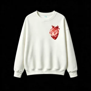 Buzo Cuello Redondo Algodón Estampado Corazón Floral Arte Surrealista