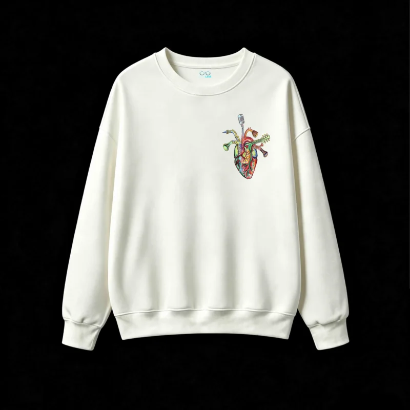 主图_2 Buzo Cuello Redondo Algodón Estampada Corazón Musical Arte Diseño Premium