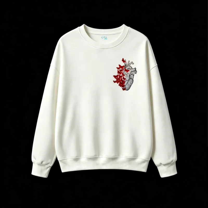 主图_2 Buzo Cuello Redondo Algodón Estampada Corazón Mariposas Roja Premium