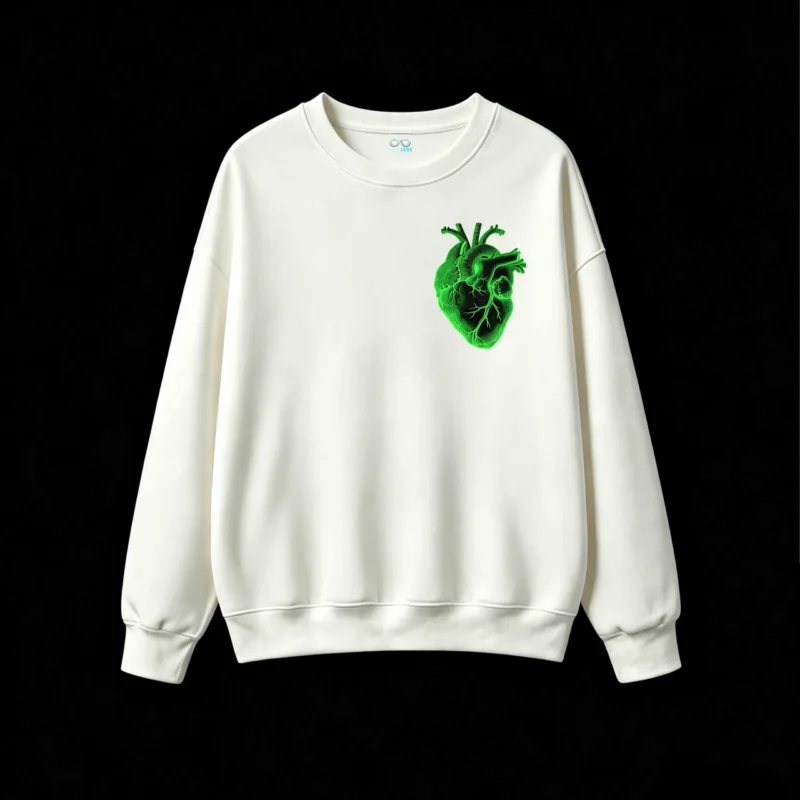 Buzo Cuello Redondo Algodón Estampado Corazón Neón Estilo Urbano Calidad