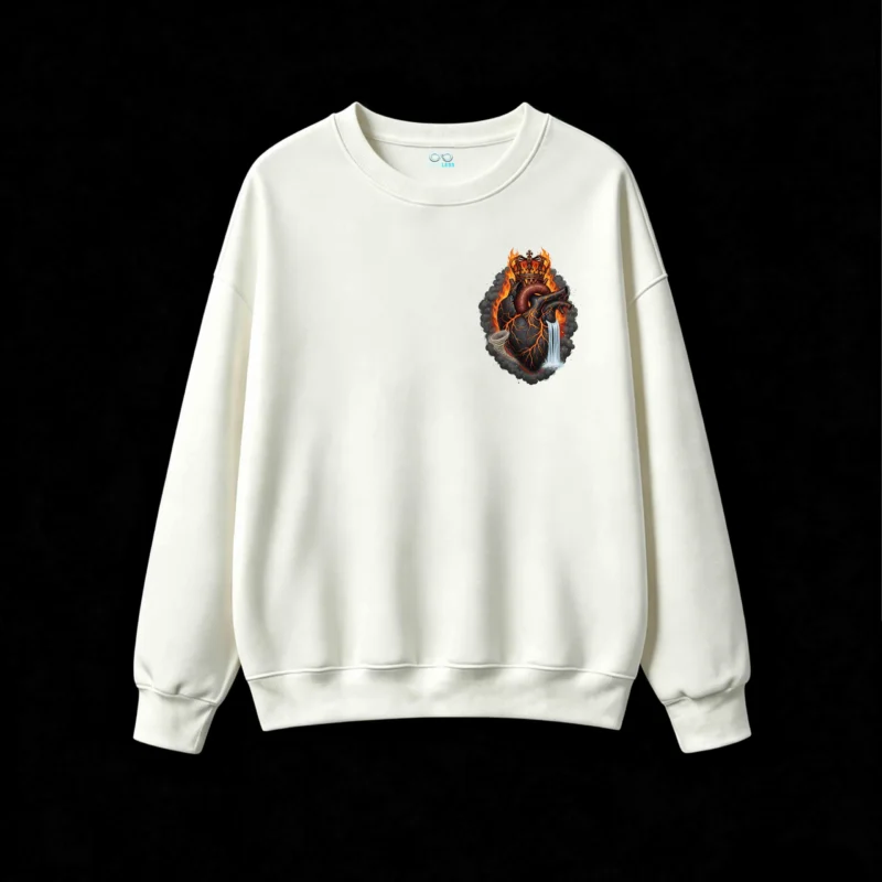 主图_2 Buzo Cuello Redondo Algodón Estampado Corazón Fuego Corona Premium Urbano