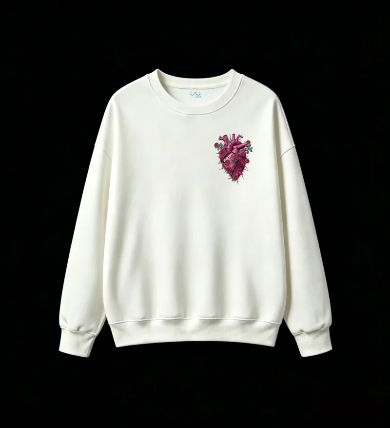Buzo Cuello Redondo Algodón Estampado Corazón Rosas Geométrico Casual