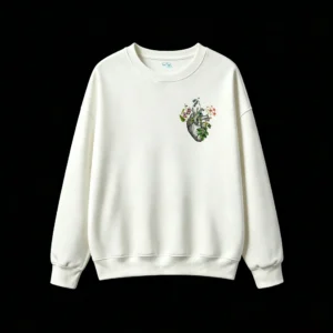 Buzo Cuello Redondo Algodón Estampado Corazón Flores Vintage Calidad Premium