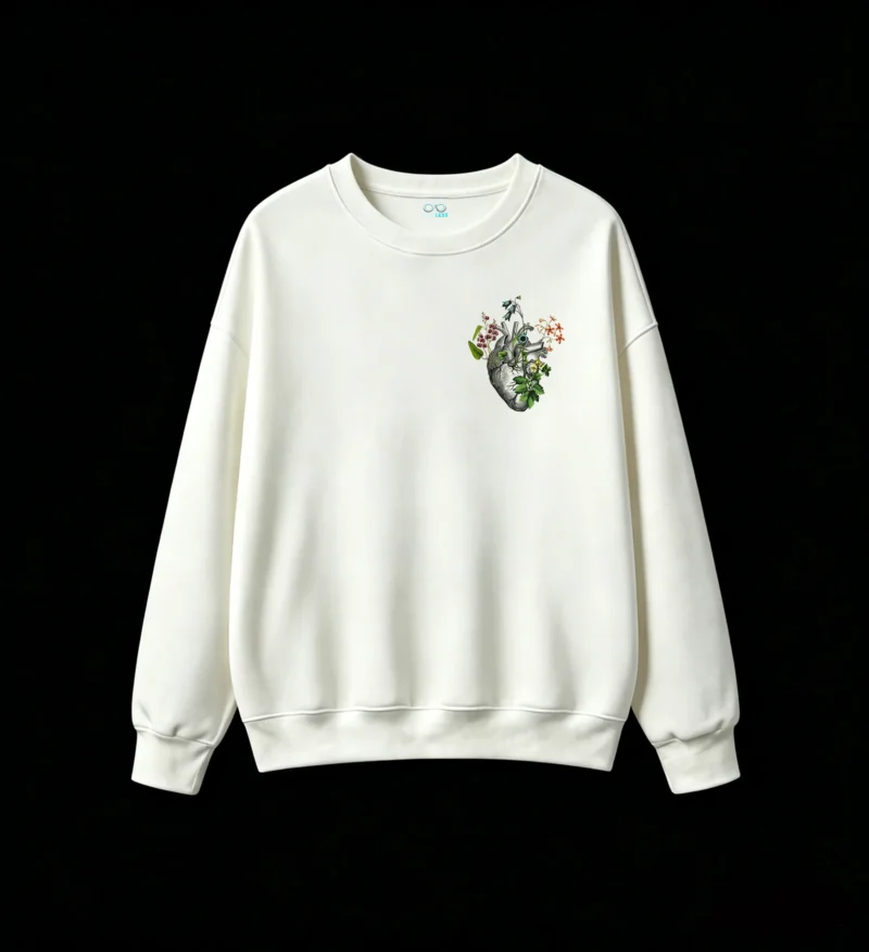 Buzo Cuello Redondo Algodón Estampado Corazón Flores Vintage Calidad Premium